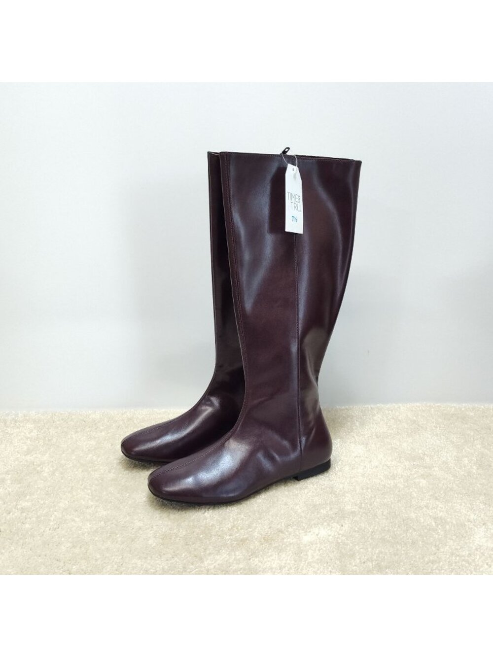 Time and Tru Flat Knee High Boots Womens 7.5 Faux Leather Memory Foam Riding Zip